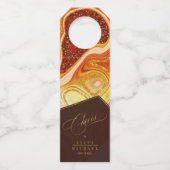 Abstracte Agate Wedding Cheers Hot Sinaasappel ID8 Flessenhanger (Voorkant)