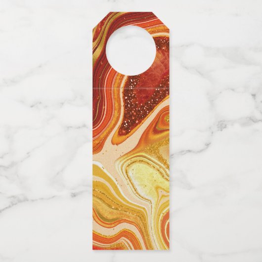 Abstracte Agate Wedding Cheers Hot Sinaasappel ID8 Flessenhanger (Achterkant)