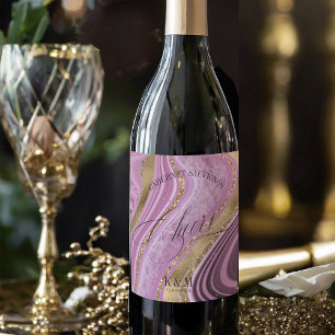 Abstracte Agate Wedding Cheers Mauve ID827 Wijn Etiket