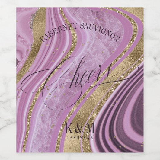 Abstracte Agate Wedding Cheers Mauve ID827 Wijn Etiket (Enkel label)