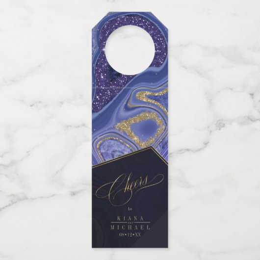 Abstracte Agate Wedding Cheers Midnight ID827 Flessenhanger (Voorkant)