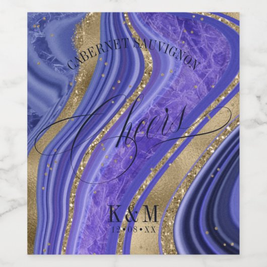 Abstracte Agate Wedding Cheers Midnight ID827 Wijn Etiket (Enkel label)