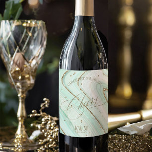 Abstracte Agate Wedding Cheers Mint ID827 Wijn Etiket