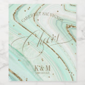 Abstracte Agate Wedding Cheers Mint ID827 Wijn Etiket (Enkel label)