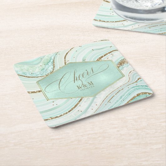 Abstracte Agate Wedding Cheers V1 Mint ID827 Kartonnen Onderzetters (Schuin)