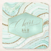 Abstracte Agate Wedding Cheers V1 Mint ID827 Kartonnen Onderzetters (Voorkant)