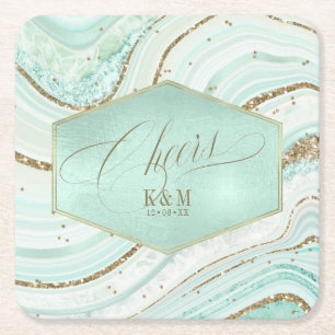 Abstracte Agate Wedding Cheers V1 Mint ID827 Kartonnen Onderzetters