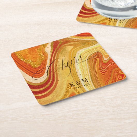 Abstracte Agate Wedding Cheers V2 Hot Sinaasappel  Kartonnen Onderzetters (Schuin)