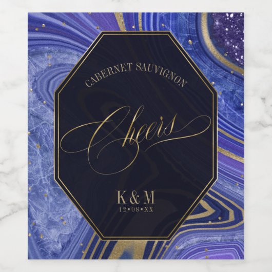 Abstracte Agate Wedding Cheers V2 Midnight ID827 Wijn Etiket (Enkel label)