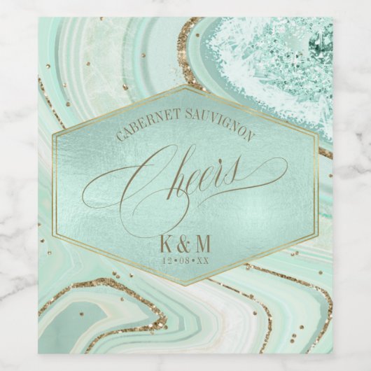 Abstracte Agate Wedding Cheers V2 Mint ID827 Wijn Etiket (Enkel label)