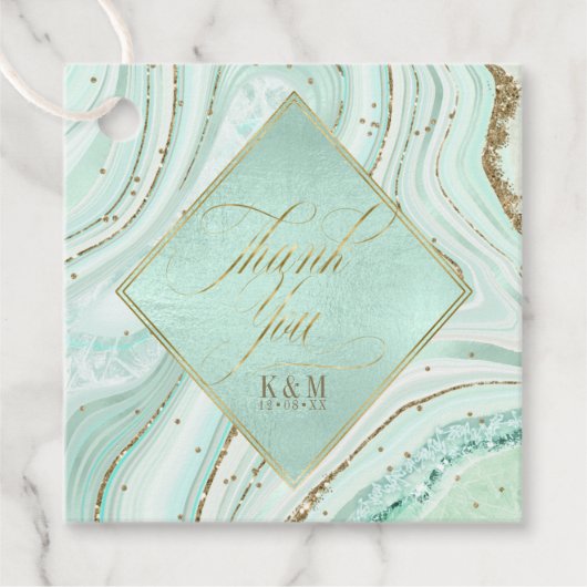 Abstracte Agate Wedding Dank u Mint ID827 Bedankjes Labels (Voorkant)