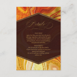 Abstracte Agate Wedding Details Hot Sinaasappel ID Informatiekaartje