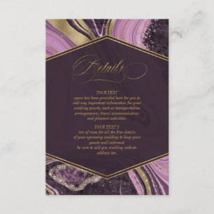 Abstracte Agate Wedding Details Mauve ID827 Informatiekaartje