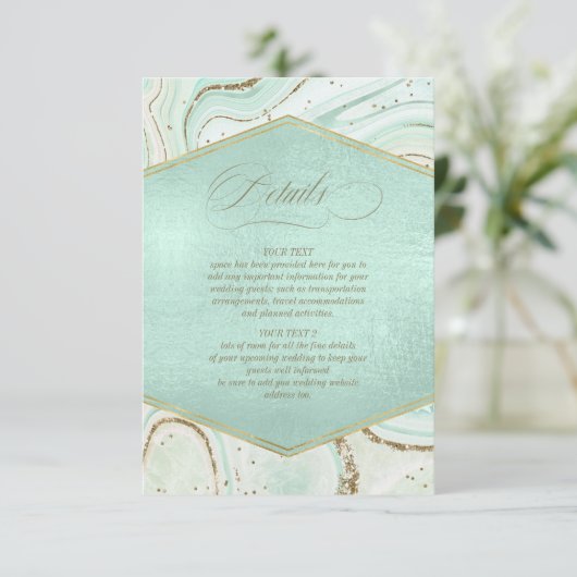 Abstracte Agate Wedding Details Mint ID827 Informatiekaartje (Staand voorkant)