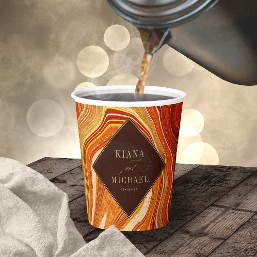 Abstracte Agate Wedding Hot Sinaasappel ID827 Papieren Bekers