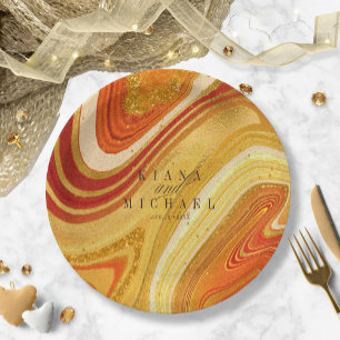Abstracte Agate Wedding Hot Sinaasappel ID827 Papieren Bordje