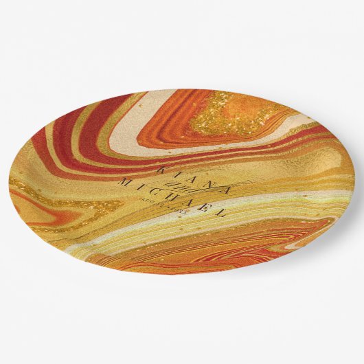 Abstracte Agate Wedding Hot Sinaasappel ID827 Papieren Bordje (Gekanteld)