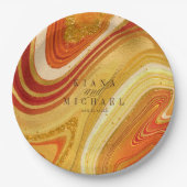 Abstracte Agate Wedding Hot Sinaasappel ID827 Papieren Bordje (Voorkant)