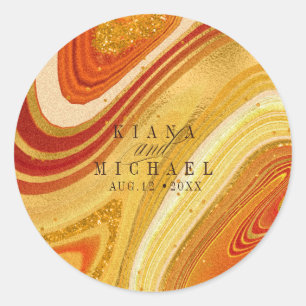 Abstracte Agate Wedding Hot Sinaasappel ID827 Ronde Sticker
