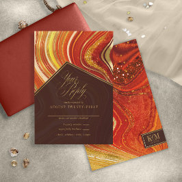 Abstracte Agate Wedding Hot Sinaasappel ID827 RSVP Kaartje