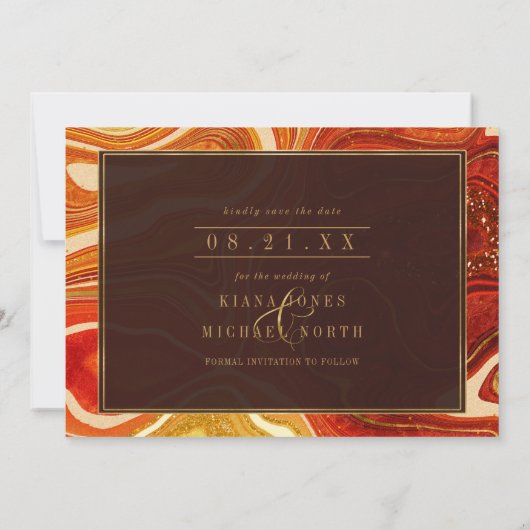 Abstracte Agate Wedding Hot Sinaasappel ID827 Save The Date (Achterkant)