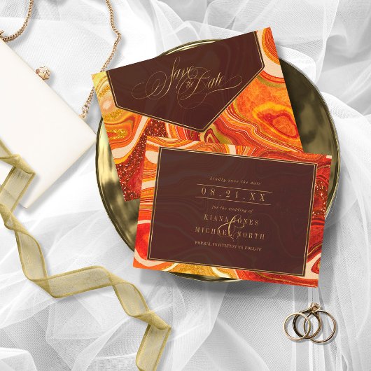 Abstracte Agate Wedding Hot Sinaasappel ID827 Save The Date