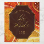 Abstracte Agate Wedding Hot Sinaasappel ID827 Wijn Etiket (Enkel label)