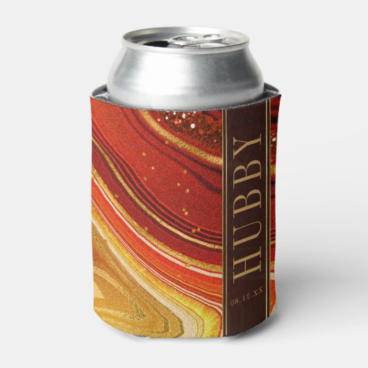 Abstracte Agate Wedding Hubby Hot Oranje ID827 Blikjeskoeler (Blikje Voorkant)