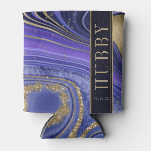 Abstracte Agate Wedding Hubby Midnight ID827 Blikjeskoeler (Voorkant)