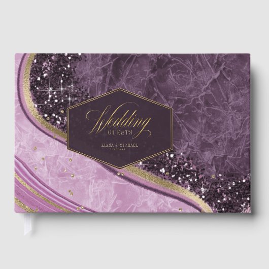 Abstracte Agate Wedding Mauve ID827 Gastenboek (Voorkant)