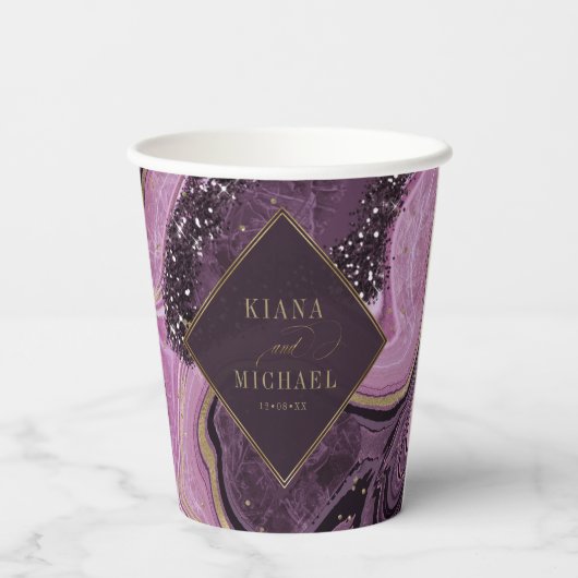 Abstracte Agate Wedding Mauve ID827 Papieren Bekers (Achterkant)