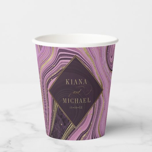 Abstracte Agate Wedding Mauve ID827 Papieren Bekers (Voorkant)