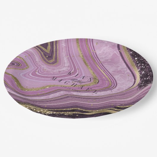 Abstracte Agate Wedding Mauve ID827 Papieren Bordje (Gekanteld)