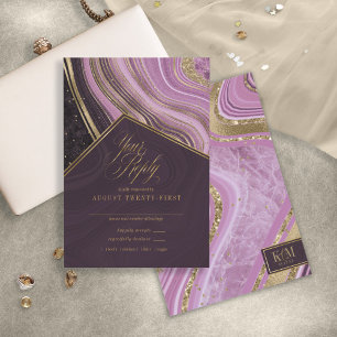 Abstracte Agate Wedding Mauve ID827 RSVP Kaartje