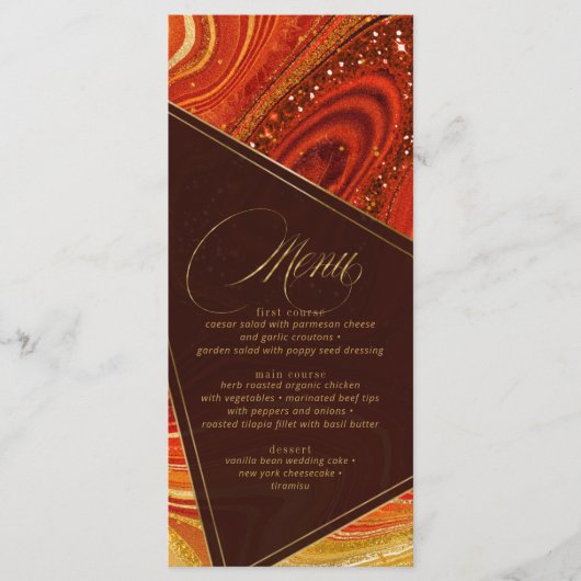 Abstracte Agate Wedding Menu V2 Hot Oranje ID827 (Voorkant)