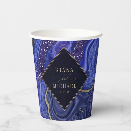 Abstracte Agate Wedding Midnight ID827 Papieren Bekers (Achterkant)