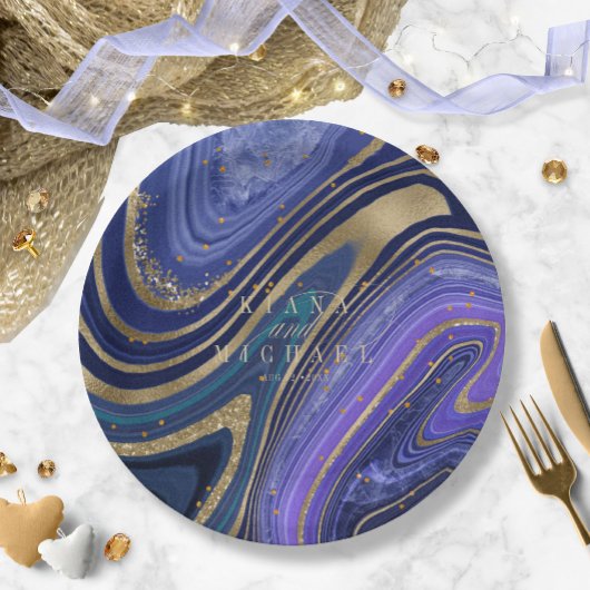 Abstracte Agate Wedding Midnight ID827 Papieren Bordje
