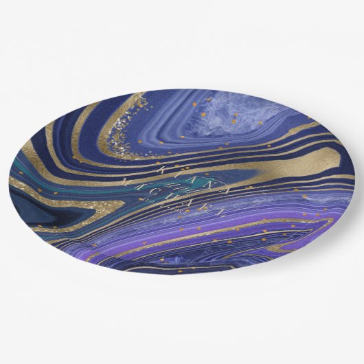Abstracte Agate Wedding Midnight ID827 Papieren Bordje (Gekanteld)