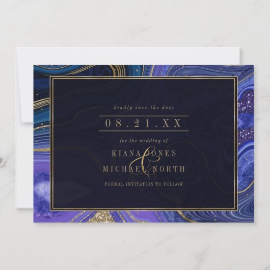 Abstracte Agate Wedding Midnight ID827 Save The Date (Achterkant)