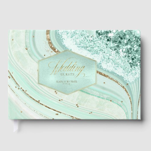 Abstracte Agate Wedding Mint ID827 Gastenboek (Voorkant)