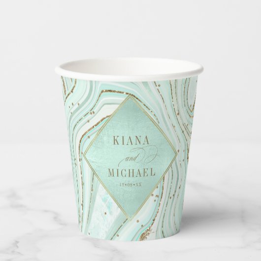 Abstracte Agate Wedding Mint ID827 Papieren Bekers (Voorkant)