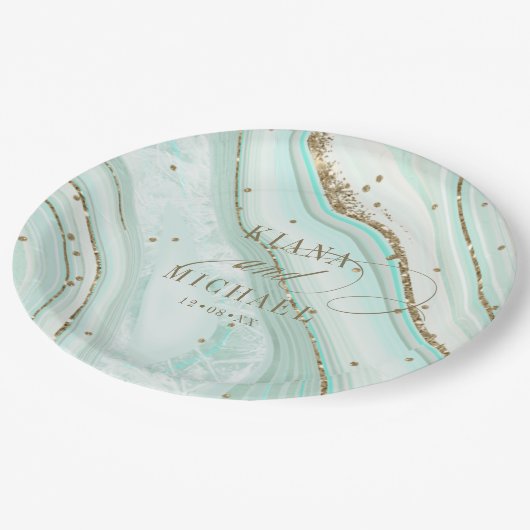Abstracte Agate Wedding Mint ID827 Papieren Bordje (Gekanteld)