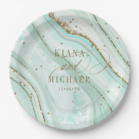 Abstracte Agate Wedding Mint ID827 Papieren Bordje (Voorkant)