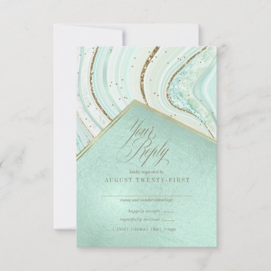 Abstracte Agate Wedding Mint ID827 RSVP-kaart RSVP Kaartje (Voorkant)