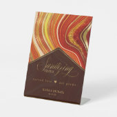 Abstracte Agate Wedding Sanitizing Hot Sinaasappel Reclamebord Met Voetstuk (Voorkant)