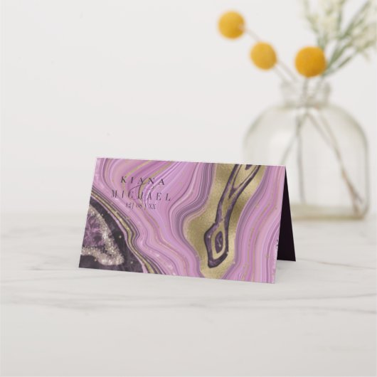 Abstracte Agate Wedding Table Mauve ID827 Plaatskaartje (Achterkant)