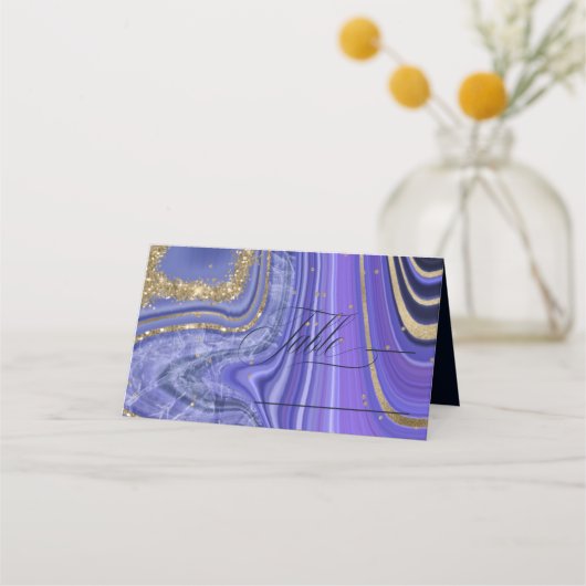 Abstracte Agate Wedding Table Midnight ID827 Plaatskaartje (Voorkant)