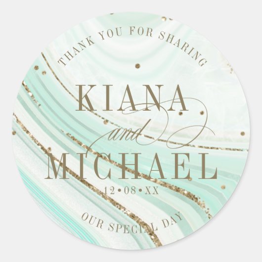 Abstracte Agate Wedding V1 Mint ID827 Ronde Sticker (Voorkant)