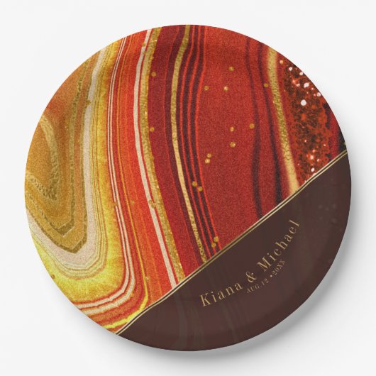 Abstracte Agate Wedding V2 Hot Sinaasappel ID827 Papieren Bordje (Voorkant)