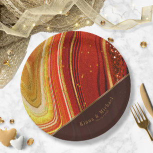 Abstracte Agate Wedding V2 Hot Sinaasappel ID827 Papieren Bordje